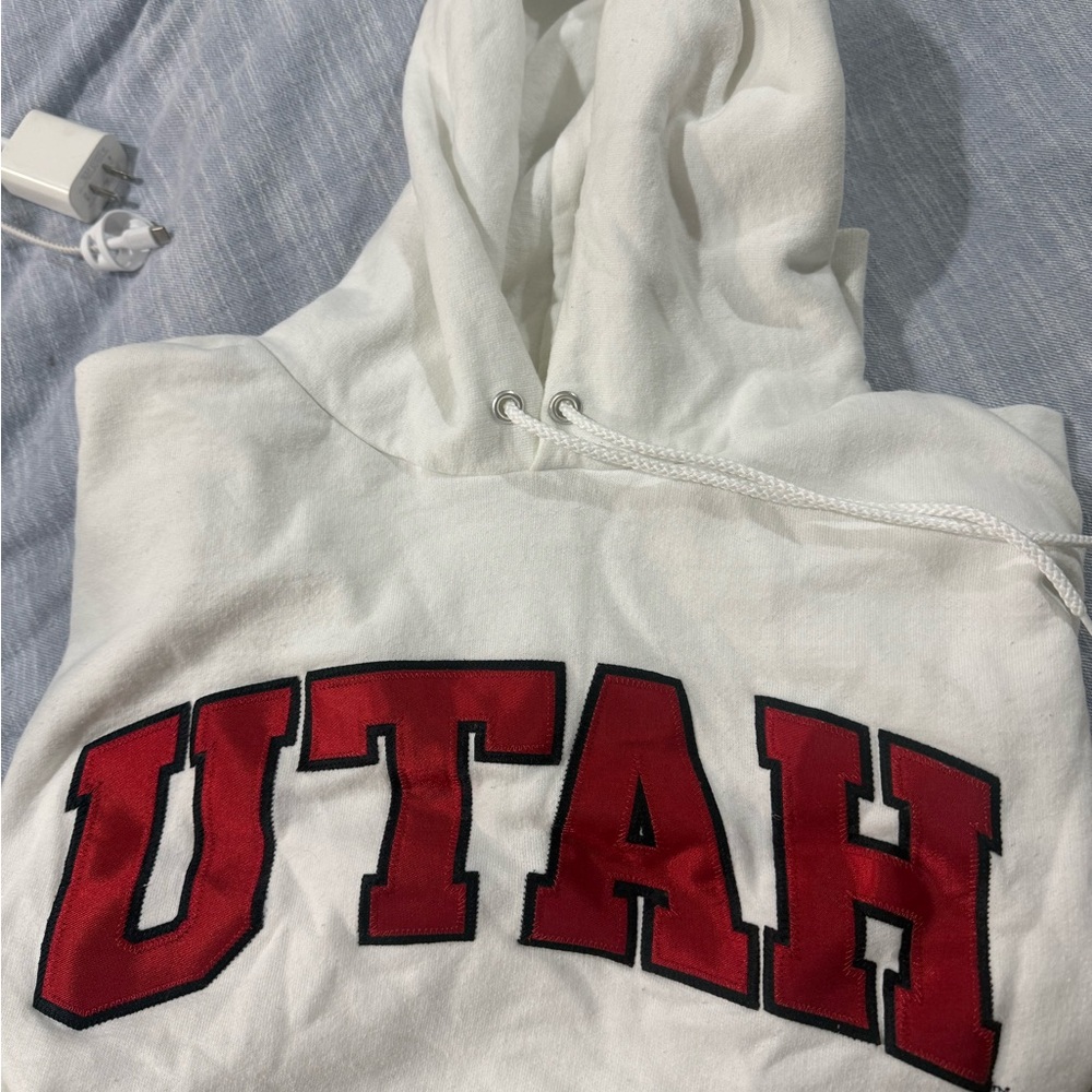 Champion White Hoodie with Red Accents